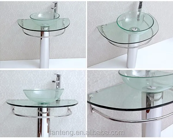 BSCI Modern Tempered Glass Basin for Bathroom Stainless Steel Support Glass Washing Vessel Sink Colored Bathroom Glass Basin