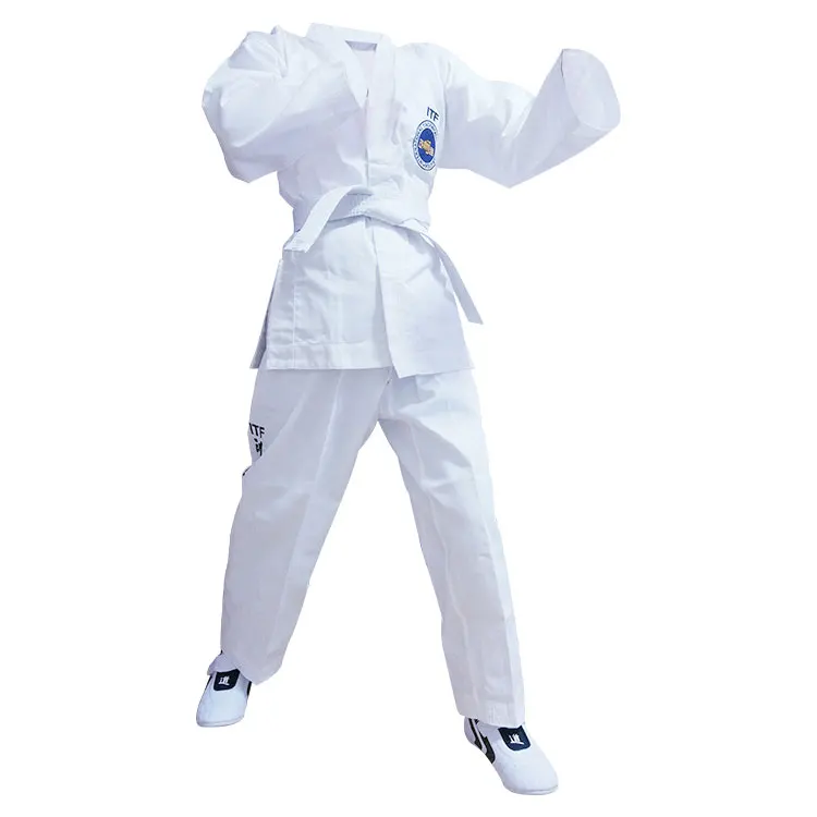 

Custom hot sale white polyester / cotton itf martial art uniform taekwondo dobok