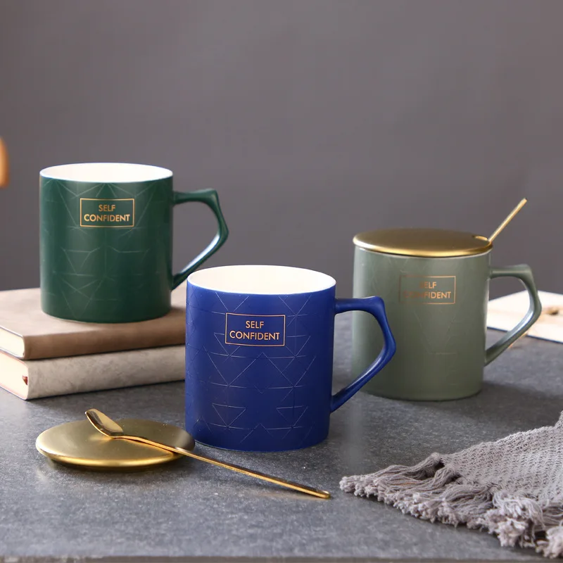 

OEM order tall glazed color gold decor logo customised matte coffee mug with lid, Pink