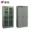 Bookcase model design steel full two glass door cabinet with sliding doors