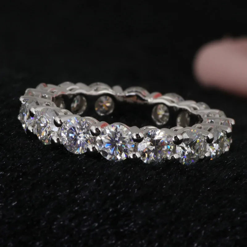

2019 fashion style white gold jewelry 4mm brilliant diamond eternity setting moissanite ring, 14k white gold