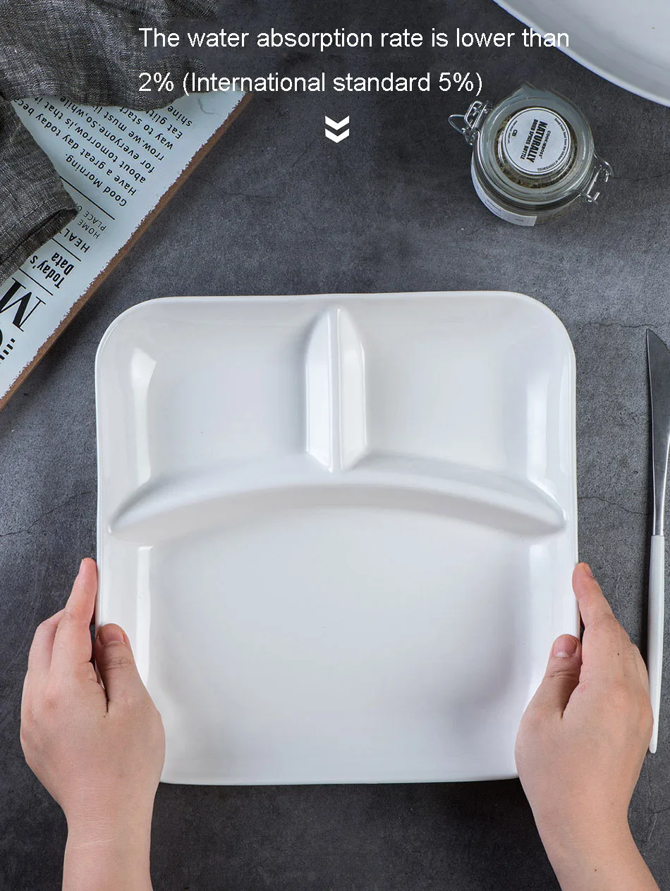 Ceramic separated pure white fast food hotel children's split breakfast tray support custom logo 10" 12"