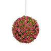 Eco-friendly Outdoor waterproof solar artificial flower ball, easy care artificial rose ball decorative lights garden patio