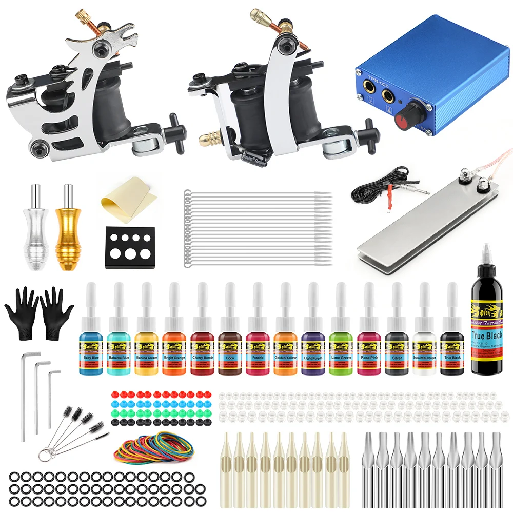 

Solong Professional Tattoo Coiling Machine Gun Kits with Power Supply Needles Grip Tip Cheap Tattoo Ink Kits