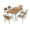 Top grade Home garden patio furniture 304 stainless steel teak wood slats 7 piece modern outdoor dining set (D571/S271)