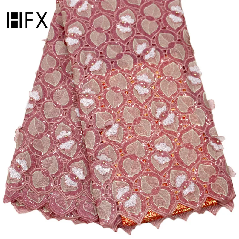 

HFX latest Cute organza lace fabric wholesale sequins lace fabric tulle for women party dress lace fabric free shipping, Pink