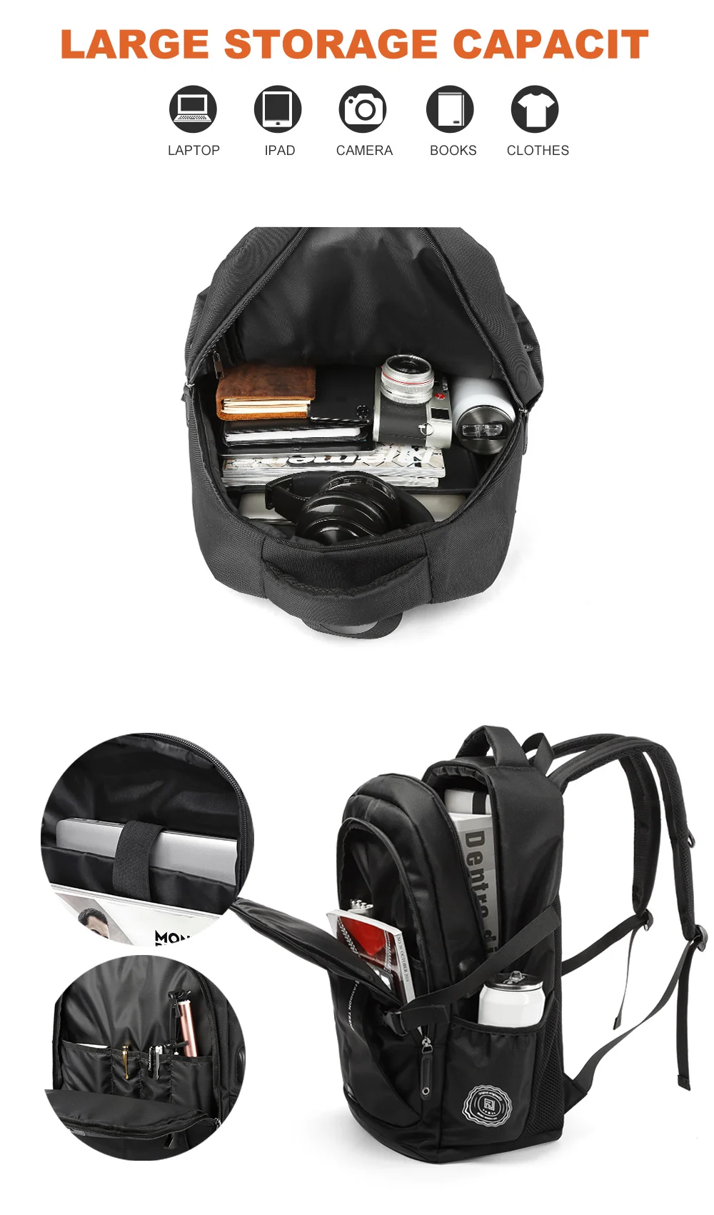 המוצ 'ילה הטוב ביותר 2019 עמיד למים תיק בית ספר Bagpack Mens נשים אנטי גניבה חכם מחשב נייד תרמיל