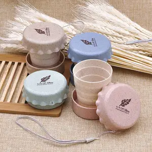 Image of 130ML Straw Wheat Plastic Cups Portable Collapsible Folding Mug With Lid