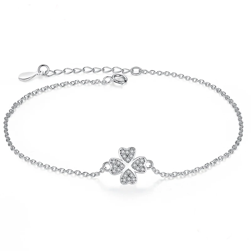 

Luxury 925 Sterling Silver Crystal Bracelet Lucky Four Leaf Clover Ladies Bracelets Bangles for Women Fashion Jewelry Gift