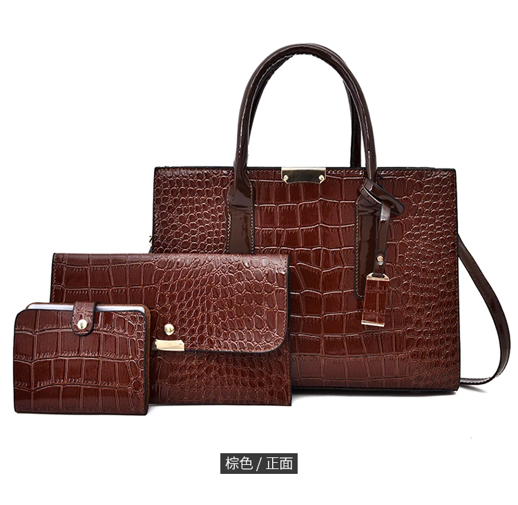 

Amazon latest 2019 ladies crocodile pattern design leather bags handbag lady bags women handbags sets