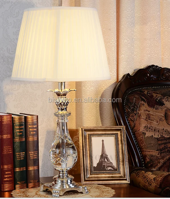 Pineapple Design Clear K9 Crystal Table Lamp With Fabric Lampshade
