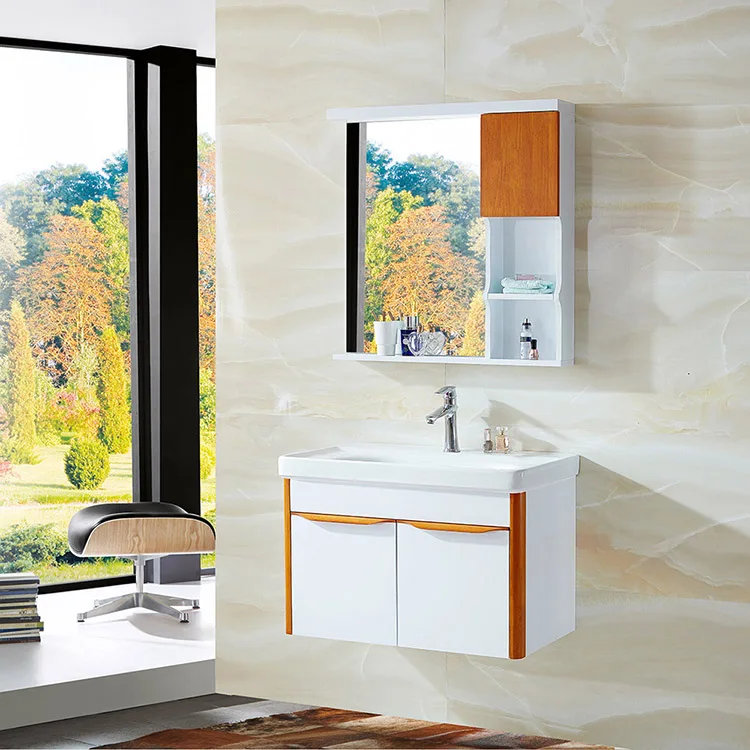 Factory Customized design Wooden Bathroom Mirror Cabinet ceramic wash basin vanity