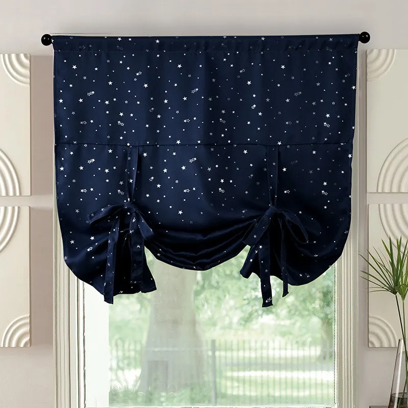 Window Valance Navy Color With Star Rod Pocket Panel Tie Up