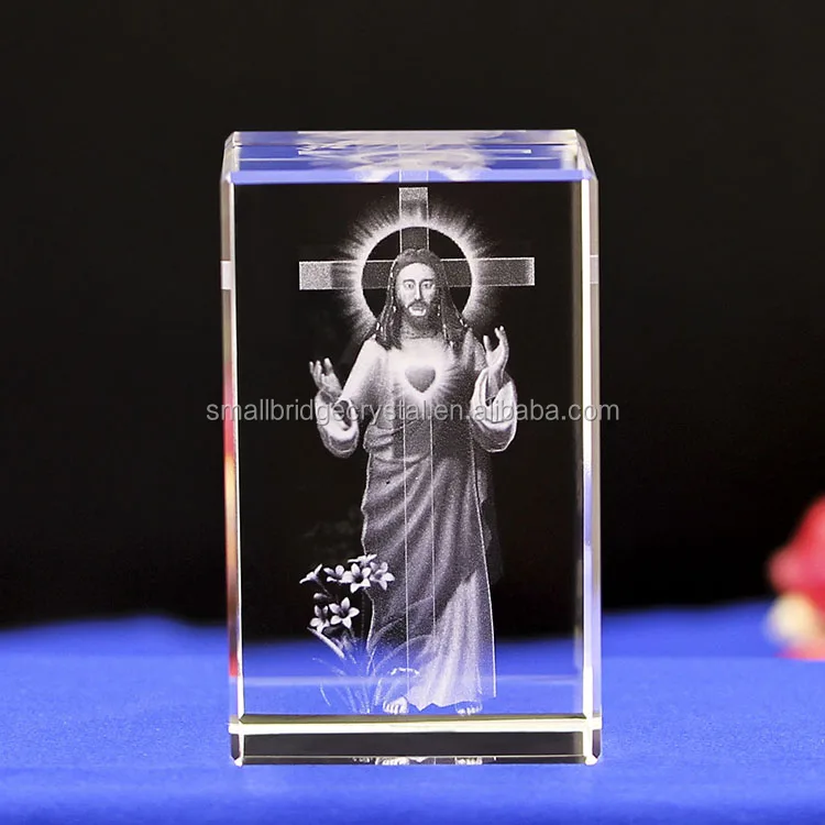 

Religious Holy Father Jesus Cross Crystal Glass Cube Souvenirs 3d Laser Crystal Jesus