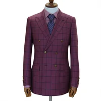 

red plaid check fancy lapel mens wedding suits double breasted tuxedo suits