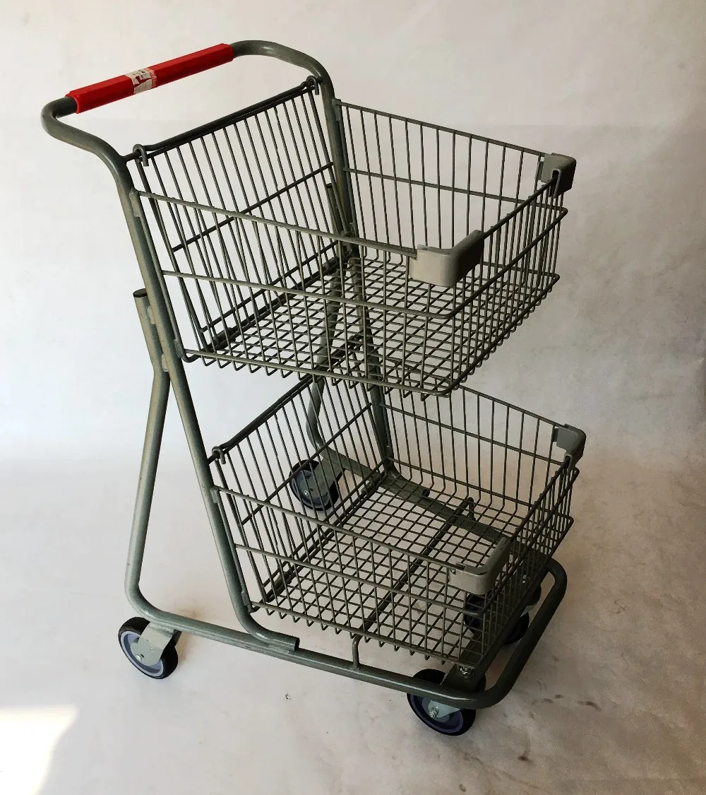 Double Layer Metallic Supermarket Two Basket Shopping Trolley Buy