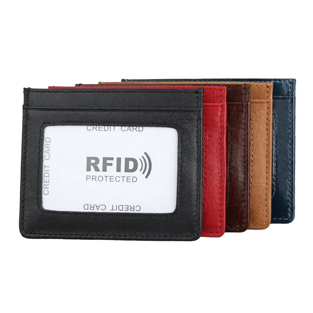 

Genuine leather rfid blocking slim credit card protector sleeve holder