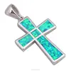 Religious Silver Jewelry Vintage Cross Green Fire Opal Women's Pendants