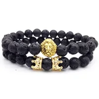 

2pcs/set Crown Lion Bracelet Men 2018 New Fashion Couple Stone Bead Charm Bracelet For Men Women Jewelry Accessories