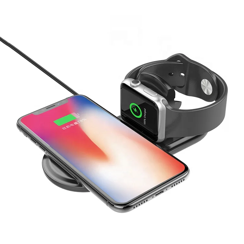 

New 2019 Trending Product Black/White Foldable 10W Fast 2 in 1 Wireless Charger Charging Pad for Apple Watch and Smart Phone