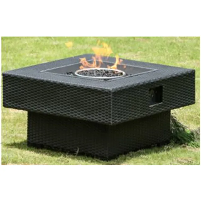 Outdoor Rattan Square Brazier Furniture Garden Gas Propane Fire