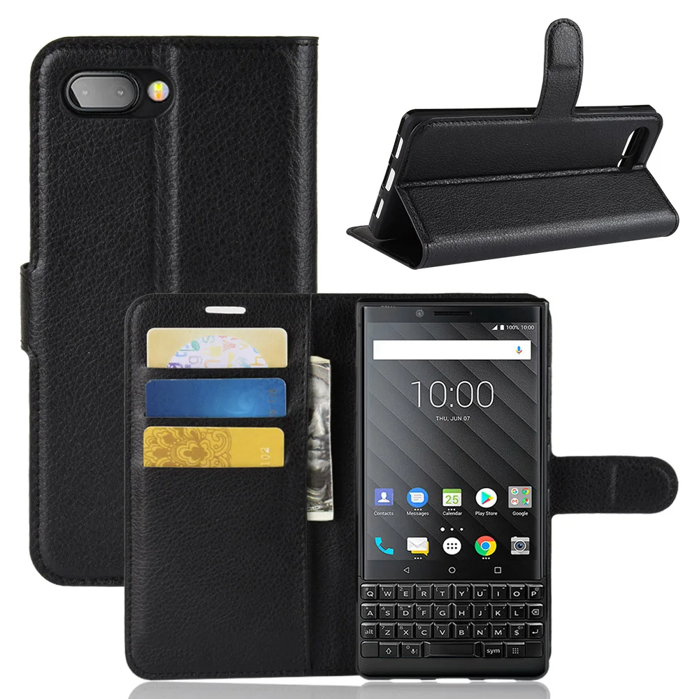 

Litchi PU Card Holder Wallet Flip Leather Case For BlackBerry KEY2, Black;blue;pink;red;green;white;brown