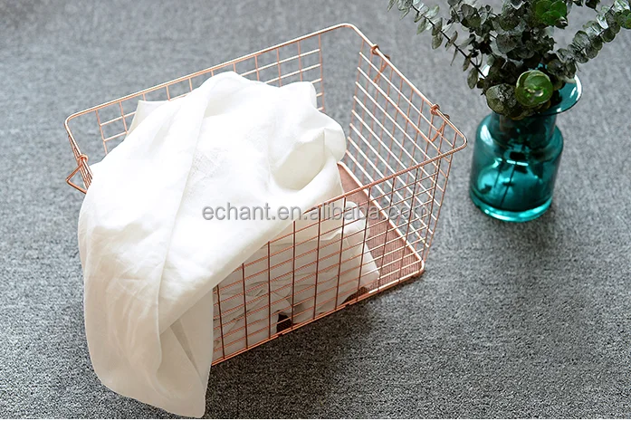 
Low price Large capacity Rectangle Rose Gold Copper Decor Wire Metal fruit laundry toy small Storage Basket stand 