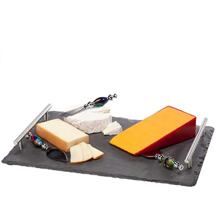 Rectangle Stone Natural Black Round Slate Dinner Cheese Board Wholesale