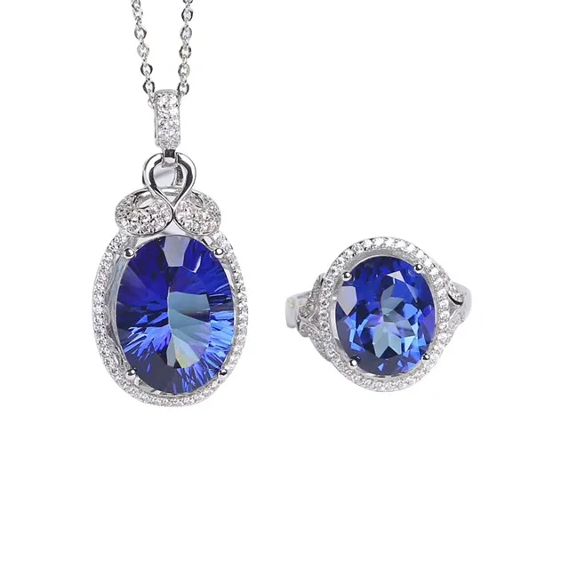 

gemstone jewellery wholesale MEDBOO brand trendy big stone natural blue topaz 925 sterling silver crystal jewelry set