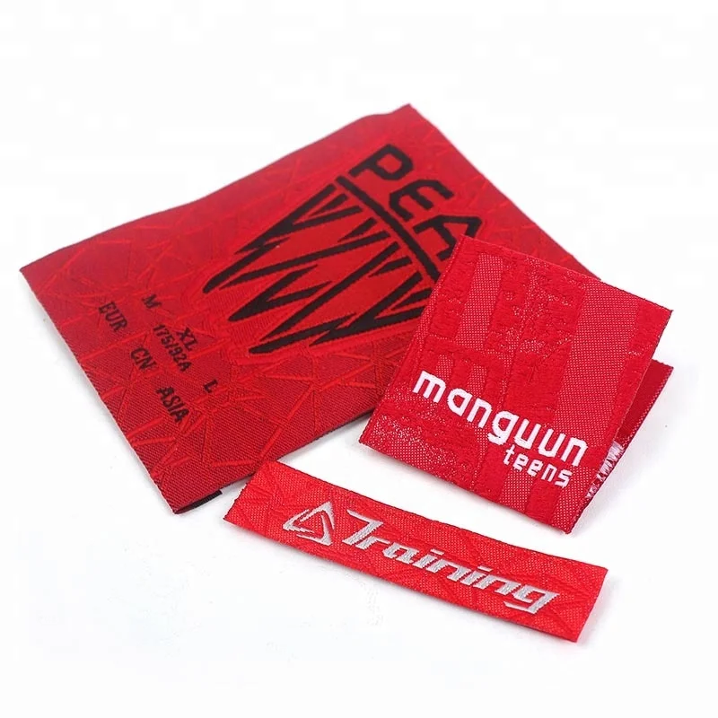 

Wholesale Custom Famous Brand Name Logo Centerfold Machine Woven Damask Clothes Labels for Clothing, Follow pantone color chart