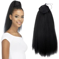 

Hot Sell Afro Ponytail Hair Bun With Cap Kinky Straight Ponytail Wig Long Women Ponytail 22inch YAKI Synthetic Hair