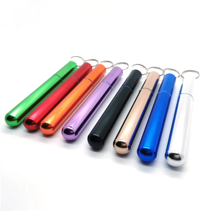 

Reusable Telescopic Stainless Steel Straws Metal Travel Drinking Straw sets With Keychain Storage Case And Cleaning Brush