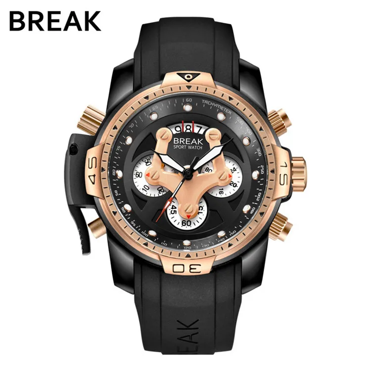 

BREAK 5601 Top Brand Luxury Multifunction Waterproof Sport Watches Men's Quartz Watch Male Gold Army Military Wrist Watch