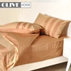 Wholesale Gold Luxury Striped 100% Cotton Percale Quilted Bed Set Bedding Bed Sheet Sets