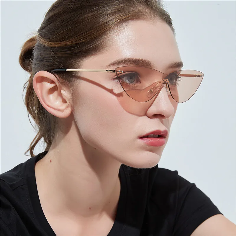 

New Vintage Rimless Cat Eye Siamese Sunglasses Women Retro Transparent Pink Mirror Glasses For Female oculos de sol UV400, Custom colors