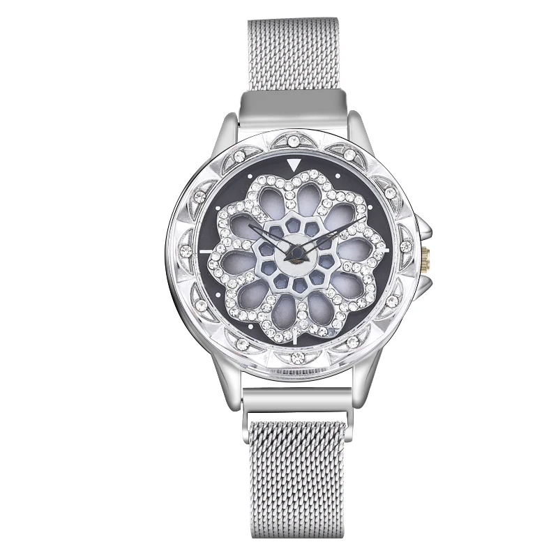 

WJ-8052 Rotate Dial Flower Watch Hot Sale Lady Cheap Attractive Multicolor Female Watches Magnet Buckle Women Watch With Diamond, Mix