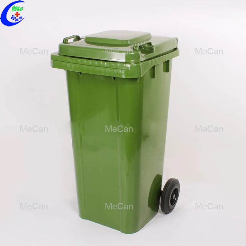 

Mobile 2 wheeled recycle garbage bin, Light grey and green red