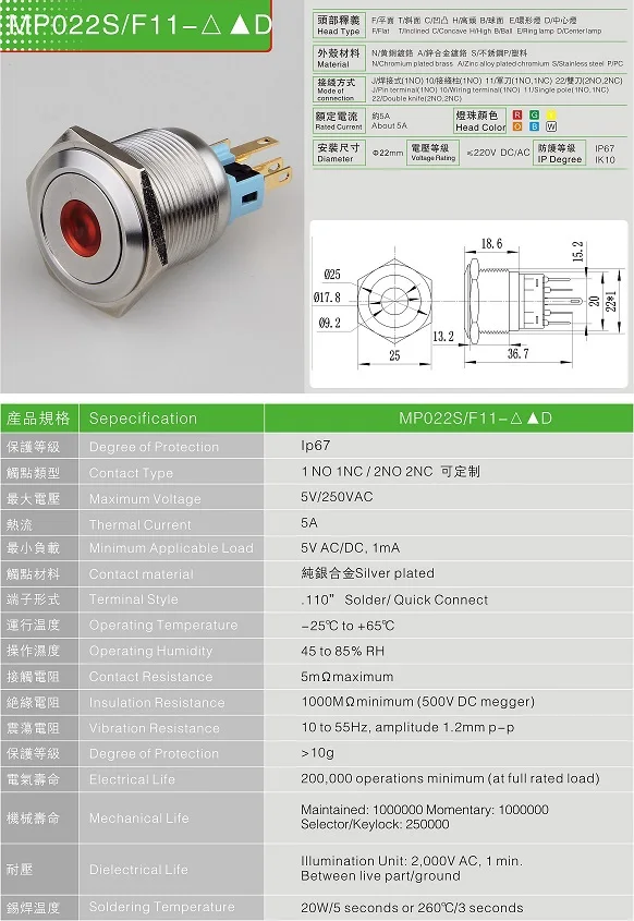 CMP 22mm Light Change Over Switch