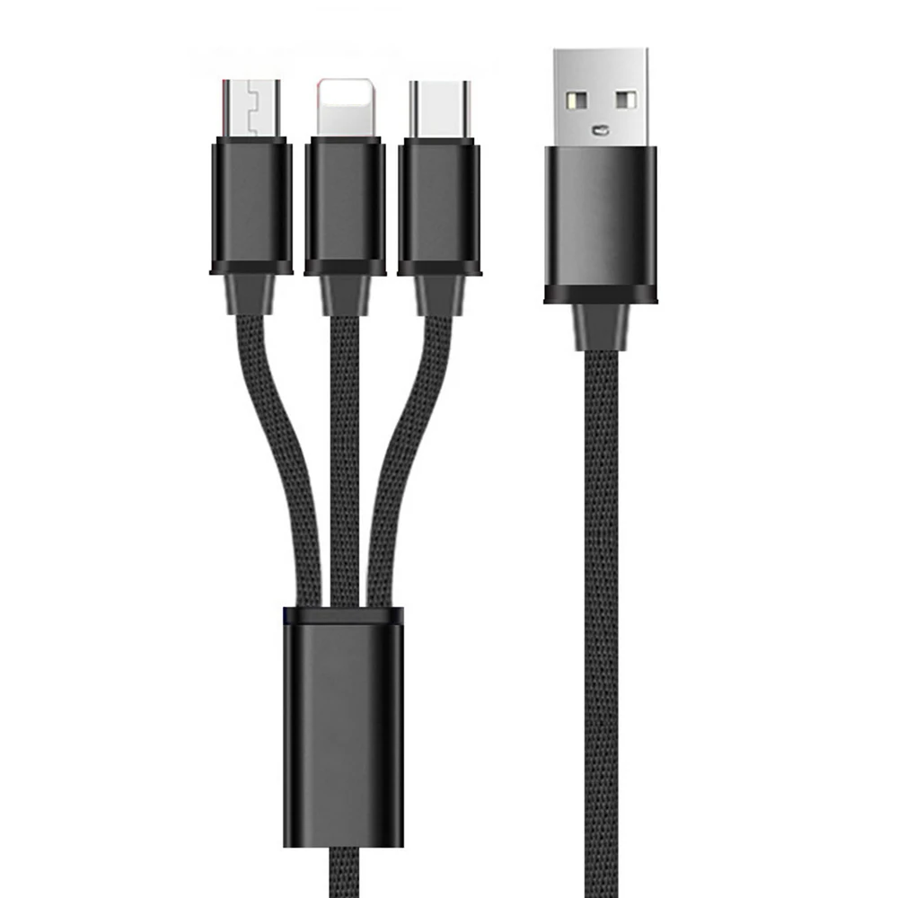 

3A Fast Charging Multi USB Cable - 3 in 1 Aluminium Extension Cable, 8Pin Micro USB and Type C, Black;red or customized