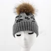 Myfur Black Color Adult Couple Beanie Hat with Real Raccoon Fur Bobble