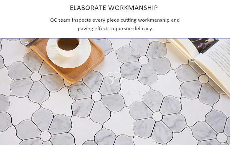Carrara Mixed White Thassos Waterjet Art Flower Marble Mosaic Tile
