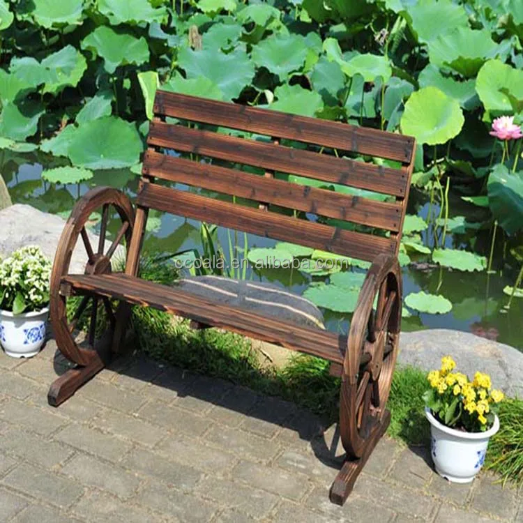 Patio Garden Wooden Wagon Wheel Bench Rustic Wood Design Outdoor
