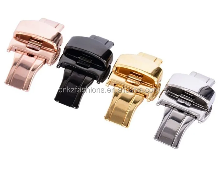 

12/14/16/18/20/22/24mm Stainless Steel Deployment Watch Buckle Auto Push Button Clasp watchband buckle, Rose gold;gold;silver;black