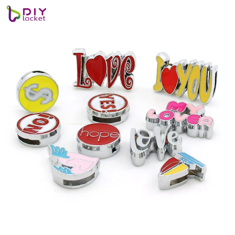

Wholesale Colorful Enamel Slide Charms Fit For 8mm Wristband Bracelets And Belt Straps , Customized Personalized Slide Charms, Picture