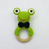 Handmade Natural newborn stuffed teething Amigurumi crochet teether frog toy rattle