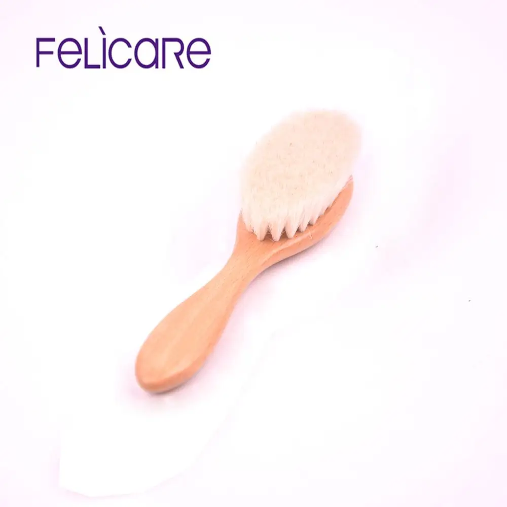 

Laser Compact wooden Beech Wool baby hair brush and comb set, Natural
