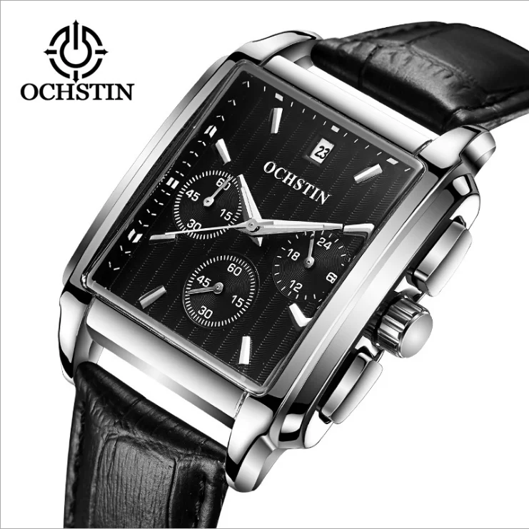 

OCHSTIN Men's watch business casual calendar waterproof multi-function square leather strap, Colors