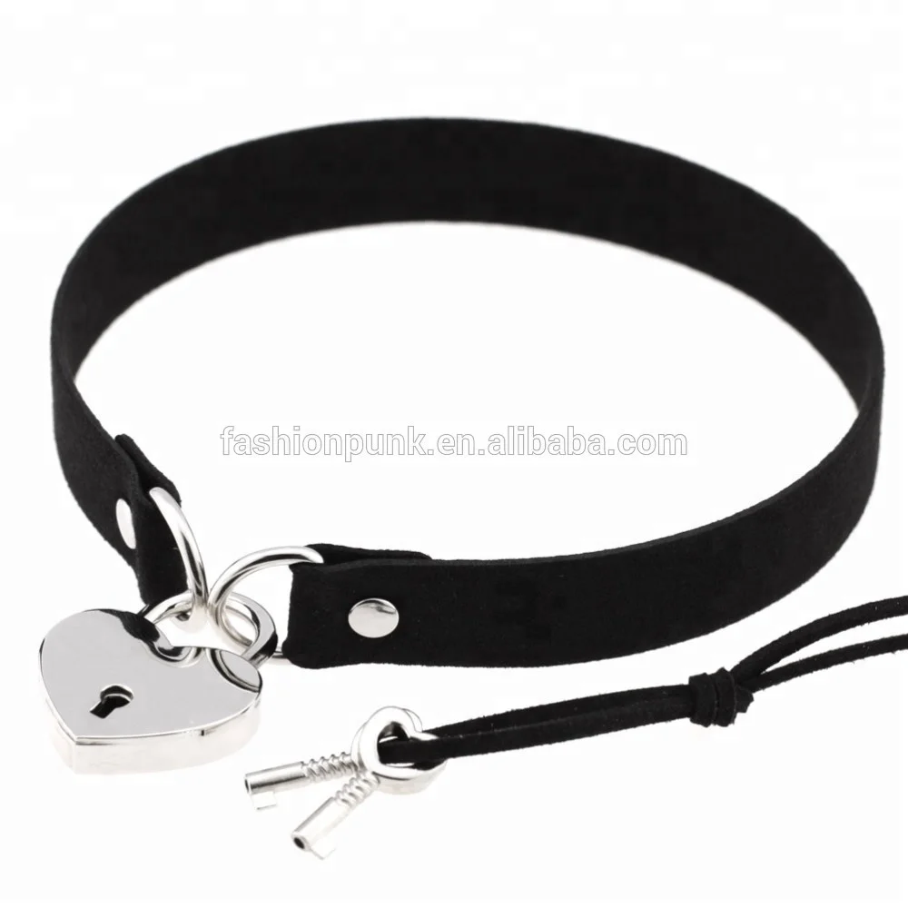 Harajuku Safe Heart Lock Keys Choker Handmade Studded Punk Gothic Lock Necklace Chaplet