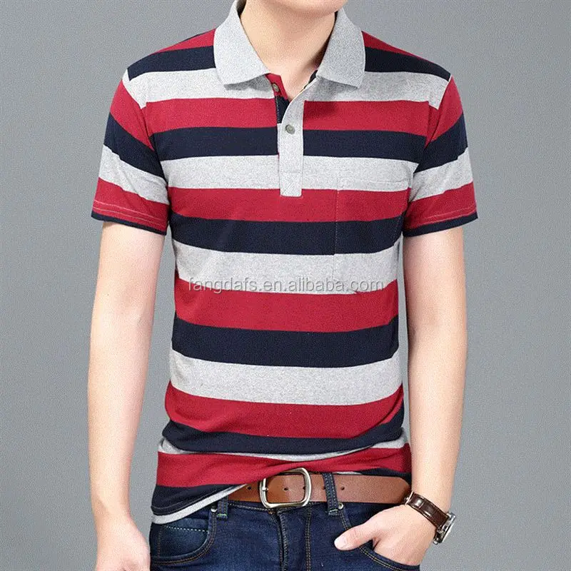 Oem Custom 100% Cotton Red Grey And Black Color Combination Stripe Polo ...