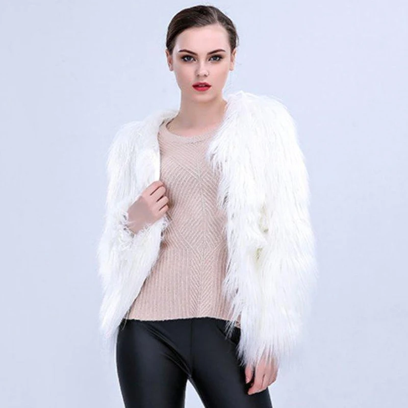 Fashion Women Faux Fur Coat Led Lights Plus Size Christmas Costumes Fur Jacket Festival Winter Warm Party Club Outwear